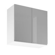 Küchenhängeschrank | 2 Drehtüren | Farbe: Grau | 2 Fächer | Soft-Close Funktion | 80 x 32 x 72 cm | hochglanzlackiert | griffloses System