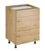 Küchenunterschrank | 3 Schubladen | Farbe: Eiche Artisan | 60 x 47 x 82 cm | verstellbare Beine | hochwertig Verarbeitet | Push-to-open Funktion