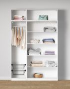Offener Kleiderschrank | 2 Wäschekörbe | Farbe: Weiß | 7 Fächer | 1 Kleiderstange | Maße: 154 x 55 x 234 cm | Universelles Design | 4 Holzeinlegeböden