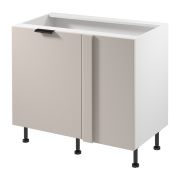 Küchenunterschrank / Eckunterschrank | 1 Drehtür | Farbe: Weiß / Beige | Push-to-open Funktion | Soft-Close Funktion | 2 Fächer | 100 x 56 x 87 cm | Türanschlag: Rechts