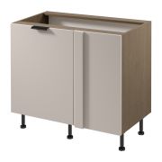 Küchenunterschrank / Eckunterschrank | 1 Drehtür | Farbe: Eiche Baltic Storm / Beige | Push-to-open Funktion | Soft-Close Funktion | 2 Fächer | 100 x 56 x 87 cm | Türanschlag: Rechts