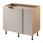 Küchenunterschrank / Eckunterschrank | 1 Drehtür | Farbe: Eiche Puccini / Beige | Push-to-open Funktion | Soft-Close Funktion | 2 Fächer | 100 x 56 x 87 cm | Türanschlag: Rechts