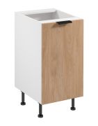 Küchenunterschrank | 1 Drehtür | Farbe: Weiß / Eiche Puccini | Soft-Close Funktion | 45 x 52 x 87 cm | 2 Fächer | Metallgriffe | verstellbare Beine