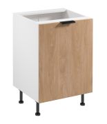 Küchenunterschrank | 1 Drehtür | Farbe: Weiß / Eiche Puccini | Soft-Close Funktion | 60 x 52 x 87 cm | 2 Fächer | Metallgriffe | verstellbare Beine