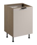 Küchenunterschrank | 1 Drehtür | Farbe: Eiche Baltic Storm / Beige | Soft-Close Funktion | 60 x 52 x 87 cm | 2 Fächer | Metallgriffe | verstellbare Beine