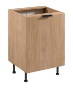 Küchenunterschrank | 1 Drehtür | Farbe: Eiche Puccini | Soft-Close Funktion | 60 x 52 x 87 cm | 2 Fächer | Metallgriffe | verstellbare Beine