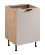 Küchenunterschrank | 1 Drehtür | Farbe: Eiche Puccini / Beige | Soft-Close Funktion | 60 x 52 x 87 cm | 2 Fächer | Metallgriffe | verstellbare Beine
