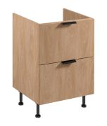 Spülenunterschrank | 2 Schubladen | Farbe: Eiche Puccini | Soft-Close Funktion | 60 x 52 x 87 cm | Metallgriffe | für Einbau eines Induktionskochfelds
