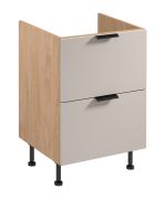 Spülenunterschrank | 2 Schubladen | Farbe: Eiche Puccini / Beige | Soft-Close Funktion | 60 x 52 x 87 cm | Metallgriffe | für Einbau eines Induktionskochfelds