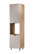 Küchenschrank | 2 Drehtüren | Farbe: Eiche Puccini / Beige | Soft-Close Funktion | 60 x 58 x 247 cm | 5 Fächer | Metallgriffe | für Einbau eines Backofen | Türanschlag: Links
