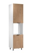 Küchenschrank | 2 Drehtüren | Farbe: Weiß / Eiche Puccini | Soft-Close Funktion | 60 x 58 x 247 cm | 5 Fächer | Metallgriffe | für Einbau eines Backofen | Türanschlag: Rechts