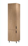 Küchenhochschrank | 2 Drehtüren | Farbe: Eiche Puccini | Soft-Close Funktion | 60 x 58 x 247 cm | 6 Fächer | Metallgriffe | verstellbare Beine | Türanschlag: Links