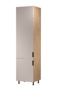 Küchenhochschrank | 2 Drehtüren | Farbe: Eiche Puccini / Beige | Soft-Close Funktion | 60 x 58 x 247 cm | 6 Fächer | Metallgriffe | verstellbare Beine | Türanschlag: Links