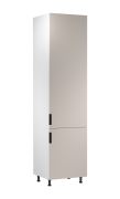 Küchenhochschrank | 2 Drehtüren | Farbe: Weiß / Beige | Soft-Close Funktion | 60 x 58 x 247 cm | 6 Fächer | Metallgriffe | verstellbare Beine | Türanschlag: Rechts