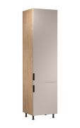 Küchenhochschrank | 2 Drehtüren | Farbe: Eiche Puccini / Beige | Soft-Close Funktion | 60 x 58 x 247 cm | 6 Fächer | Metallgriffe | verstellbare Beine | Türanschlag: Rechts
