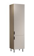 Küchenhochschrank | 2 Drehtüren | Farbe: Eiche Baltic Storm / Beige | Soft-Close Funktion | 60 x 58 x 247 cm | 6 Fächer | Metallgriffe | verstellbare Beine | Türanschlag: Rechts