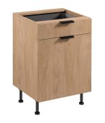 Küchenunterschrank | 1 Schublade inkl. Besteckeinsatz | Farbe: Eiche Puccini | Soft-Close Funktion | 60 x 52 x 87 cm | Metallgriffe | 1 Drehtür | 2 Fächer