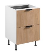 Küchenunterschrank | 2 Schubladen | Farbe: Weiß / Eiche Puccini | Soft-Close Funktion | 60 x 52 x 87 cm | Metallgriffe | hochwertig Verarbeitet | verstellbare Beine