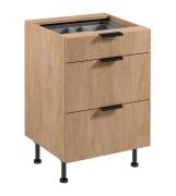 Küchenunterschrank | 3 Schubladen | Farbe: Eiche Puccini | inkl. Besteckeinsatz | Soft-Close Funktion | 60 x 52 x 87 cm | Metallgriffe | verstellbare Beine