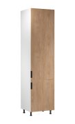 Küchenschrank | 2 Drehtüren | Farbe: Weiß / Eiche Puccini | 1 Fach | 60 x 58 x 247 cm | Soft-Close Funktion | für Einbau eines Kühlschranks | Türanschlag: Rechts