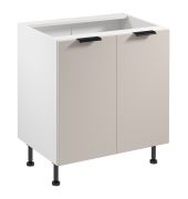 Küchenunterschrank | 2 Drehtüren | Farbe: Weiß / Beige | 2 Fächer | Soft-Close Funktion | 80 x 52 x 87 cm | Metallgriffe | verstellbare Beine