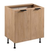 Küchenunterschrank | 2 Drehtüren | Farbe: Eiche Puccini | 2 Fächer | Soft-Close Funktion | 80 x 52 x 87 cm | Metallgriffe | verstellbare Beine