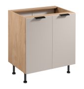 Küchenunterschrank | 2 Drehtüren | Farbe: Eiche Puccini / Beige | 2 Fächer | Soft-Close Funktion | 80 x 52 x 87 cm | Metallgriffe | verstellbare Beine