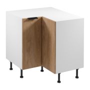 Küchenunterschrank / Eckunterschrank | 2 Drehtüren | Farbe: Weiß / Eiche Puccini | Soft-Close Funktion | 2 Fächer | 84 x 84 x 87 cm | verstellbare Beine | Metallgriffe