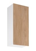 Küchenhängeschrank | 1 Drehtür | Farbe: Weiß / Eiche Puccini | Soft-Close Funktion | 3 Fächer | 45 x 32 x 100 cm | schmal | Türanschlag: Links