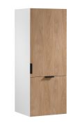 Küchenaufsatzschrank | 1 Drehtür | 1 Falt-Lifttür | funktional und stilvoll | Farbe: Weiß / Eiche Puccini | 4 Fächer | 60 x 58 x 158 cm | Metallgriffe | Türanschlag: Rechts