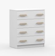 Kommode 80 cm breit| Smolikas 23 | Weiß | 4 geräumige Schubladen | braune Holzgriffe | 90 x 80 x 40 cm | Kinder | Jugend