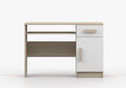 Schreibtisch | 75 x 110 x 50 cm | 1 Schublade | Holzgriffe | 3 Fächer | Weiß / Sonoma Eiche | Smolikas 79 | 1 Türen | eckig