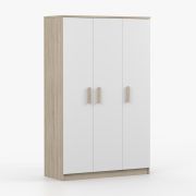 Kleiderschrank / Drehtürenschrank | 192 x 120 x 50 cm | 9 Fächer | Kleiderstange | runde Holzgriffe |Weiß / Sonoma Eiche | Smolikas 106 | 3 Türen