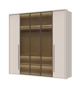 Kleiderschrank mit drei Glastüren mit Rahmen Neiafu 43, Farbe: Kaschmir, inkl. Innenbeleuchtung, drei Kleiderstangen, Maße: 224 x 227 x 56 cm, Soft-Close-Funktion