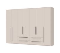 Großer Drehtürenschrank mit vier Schubladen Neiafu 27, Farbe: Kaschmir, Maße: 224 x 317 x 56 cm, sieben Türen, vier Kleiderstangen, für Schlafzimmer