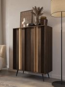 Kommode | Farbe: Eiche Dunin | inkl. LED-Beleuchtung | 6 Fächer | 94 x 40 x 126 cm | Push-to-open Funktion | 2 Drehtüren | schlanke Metallbeine | Soft-Close Funktion