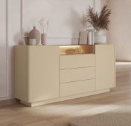 Kommode | Farbe: Kakao / Eiche Cremona | 2 Drehtüren | inkl. LED-Beleuchtung | 5 Fächer | 176 x 40 x 83 cm | Push-to-open Funktion | Sideboard | 3 Schubladen