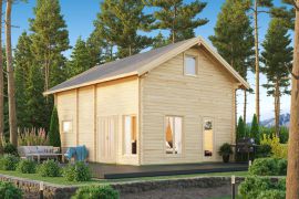 Ferienhaus F34 mit 2 Etagen | 65,3 m² | 92 mm Blockbohlen | Naturbelassen | Inkl. Fußboden & Fenster 1-Hand-Dreh-Kippsystematik