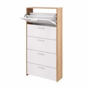 Schuhschrank Belvun 5 | Farbe: Eiche Artisan/Weiß matt | 5 Kippfächer | viel Stauraum auf wenig Fläche | 69 x 25 x 187 cm | Garderobe | Flur