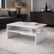 Couchtisch Polien 5 | Farbe: Weiß Hochglanz | große Ablage | geometrische Form | pflegeleicht und stabil | Sofatisch | 70 x 40 x 41,4 cm | Wohnzimmertisch