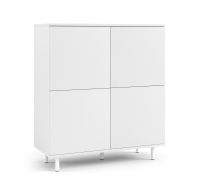 Einfache Kommode mit Push-to-open Funktion Zapopan 95, Farbe: Weiß, Beine: Schwarz, Maße: 112 x 100 x 40 cm, vier Türen, acht Fächer