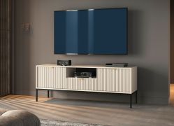 TV-Schrank / TV-Möbel mit geriffelter Front Worthing 71, Farbe: Kaschmir, eine Schublade, zwei Türen, 1,5 Meter breit, ABS-Kantenschutz, Beine: Schwarz