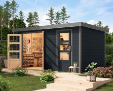 Pultdach Gartenhaus, Fichte anthrazit/graualuminium, wetterfestes Trapezblechdach, stabile metallverstärkte-Ecken, Zylinderschloss, 4,00 × 2,13 m