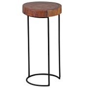 Extravagante Beistelltisch aus Sheesham Massivholz, Farbe: Sheesham / Schwarz - Abmessungen: 55 x 28 x 28 cm (H x B x T), Tischplatte in Baumstammform