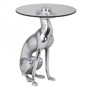 Windhund Deko Beistelltisch, Farbe: Silber / Glas - Abmessungen: 50 x 40 x 40 cm (H x B x T), Tischplatte aus Glas