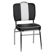 Esszimmerstuhl im Vintage Design, Farbe: Schwarz / Weiß / Chrome, mit gepolsterter Sitzfläche und Rückenlehne