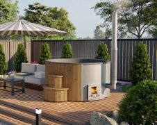 Hot Tub deluxe Banera mit integriertem Holzofen - Durchmesser: 200 cm, inkl. LED-Beleuchtung & Sprudelsystem