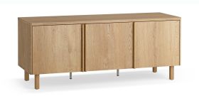 TV-Unterschrank | 3 Drehtüren | 2 Kabeldurchführungen | Farbe: Eiche | 6 Fächer | 138 x 46 x 56 cm | Soft-Close Funktion | ergonomische Eichenholzgriffe | TV-Möbel