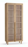 Vitrine | 2 Glastüren in Holz eingefasst | Farbe: Eiche | Soft-Close Funktion | 83 x 35 x 198 cm | integrierte Beleuchtung | 6 Fächer | 5 Einlegeböden