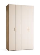Falttür / Kleiderschrank | Farbe: Beige / Eiche | 2 Türen | inkl. LED-Beleuchtung mit Bewegungssenor | 140 x 60 x 240 cm | 10 Fächer | Soft-Close